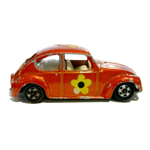 Vintage Zylmex Volkswagen Beetle Bug Die Cast Model Toy Car Orange Flower 1960s - Picture 3 of 10